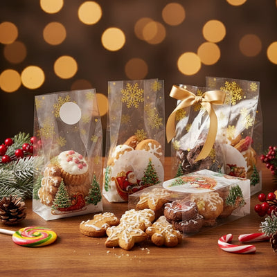 Põhja- ja küljevoldiga kinkekotid Jõulumees 85 x 236mm 10 tk