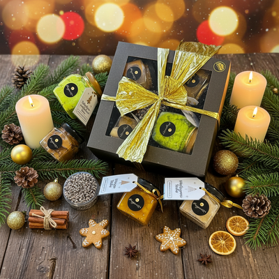 🖤 Kinkekomplekt "Magus Meistriteos" – 4 täidist + šokolaadipärlid