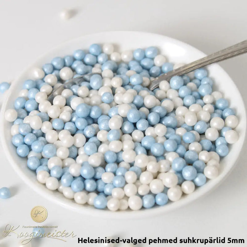 Helesinised-Valged Pehmed Suhkrupärlid 5Mm 50G Toidukaubad