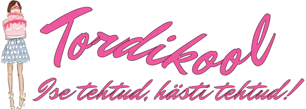 Anime stiilis pilt ühe tüdrukuga, kes hoiab mitmetahulist roosat kooki ja tekst stiilse fondiga.