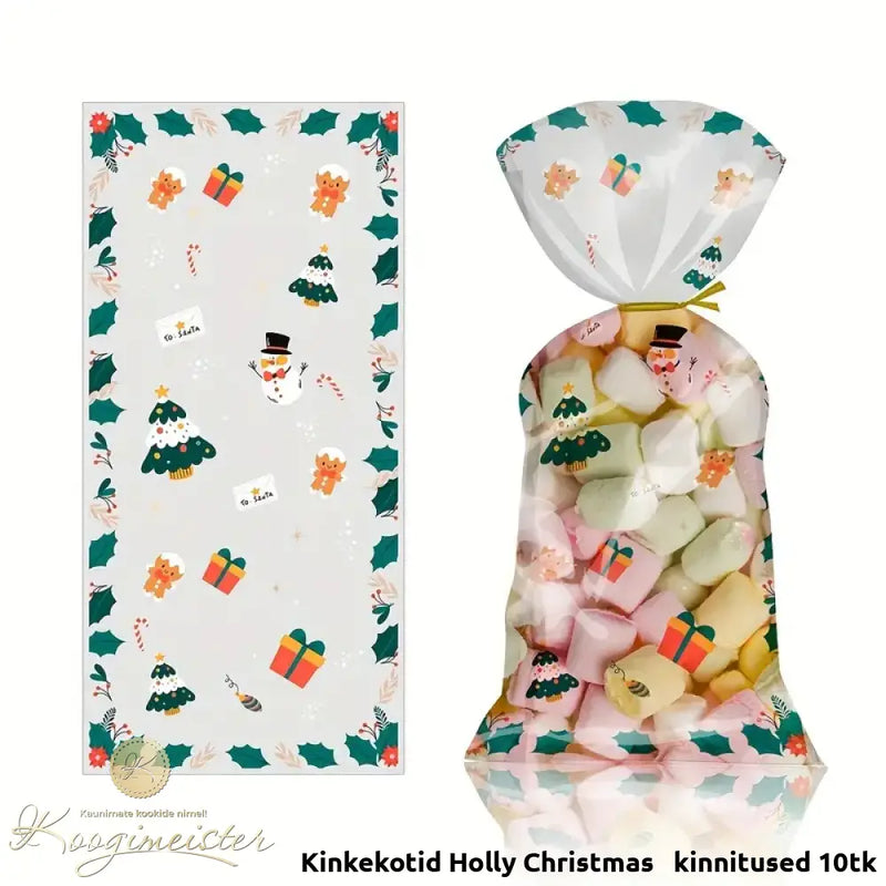 Kinkekotid Holly Christmas + Kinnitused 10Tk