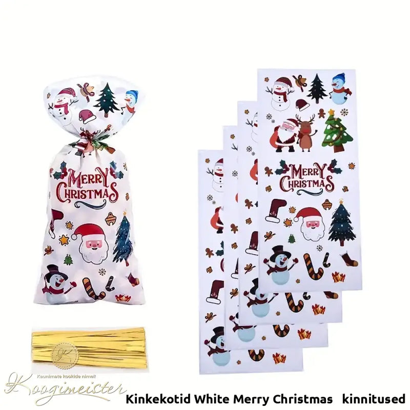 Kinkekotid White Merry Christmas + Kinnitused 10Tk