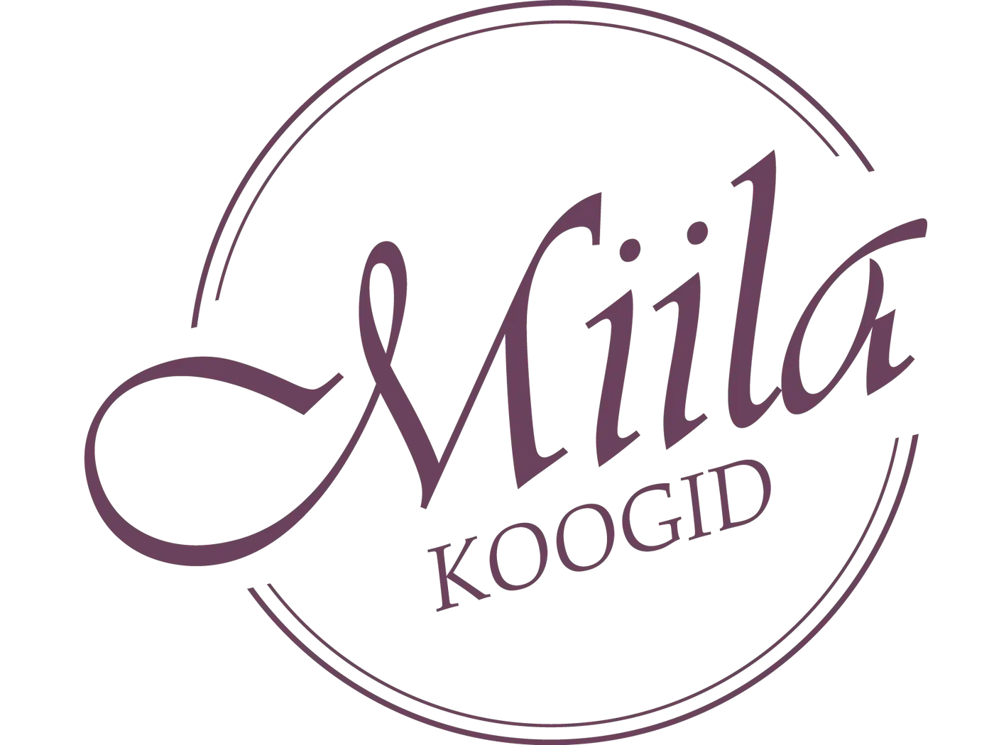 lilla, piksliline ja stiliseeritud 'Milda 2000' logo, mis on ümbritsetud ringiga.
